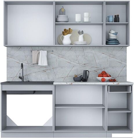 Готовая кухня Интерлиния Мила Лайт 2.0 (бетон лайт/бетон портленд/опал светлый)