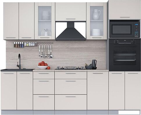 Готовая кухня Интерлиния Мила 2.6 ВТ (персидский жемчуг/персидский жемчуг/травертин серый)