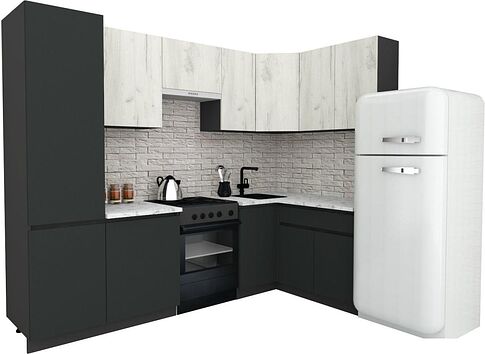 Готовая кухня ВерсоМебель Эко-8 1.4x2.7 правая (дуб крафт белый/антрацит/ст.мрамор итальянский)