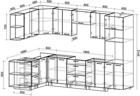 Готовая кухня Интерлиния Мила Лайт 1.68x3.0 левая без столешницы (белый платинум/белый платинум)