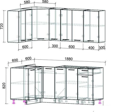 Готовая кухня Интерлиния Мила Лайт 1.2x1.9 без столешницы (белый платинум/бетон)