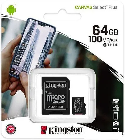 Карта памяти Kingston Canvas Select Plus microSDXC 64GB (с адаптером)