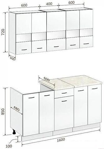 Кухня Кортекс-мебель Корнелия Экстра 1.6м (дуб сонома/королевский опал)