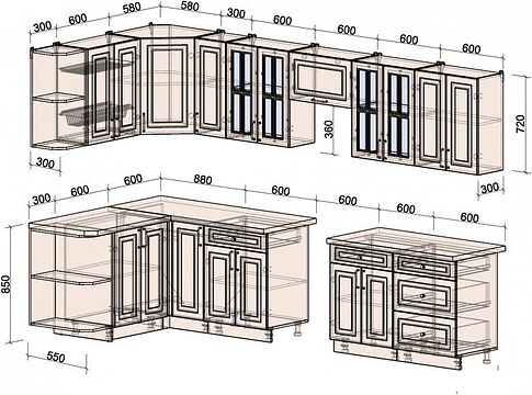 Готовая кухня Интерлиния Мила Шато 1.5x3.3 левая (белый/белый/кастилло темный)