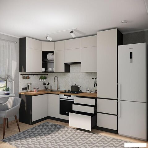 Готовая кухня ВерсоМебель Эко Премиум 1.2x2.7 левая (кашемир/ст. дуб вотан)