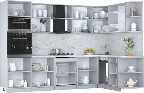 Готовая кухня Интерлиния Мила Пластик 1.68x3.0 PR (туманный глянец/черный глянец/дуб бунратти)