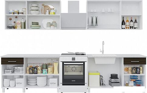 Готовая кухня Горизонт Trend 2600 (мрамор арктик/бетон грей)