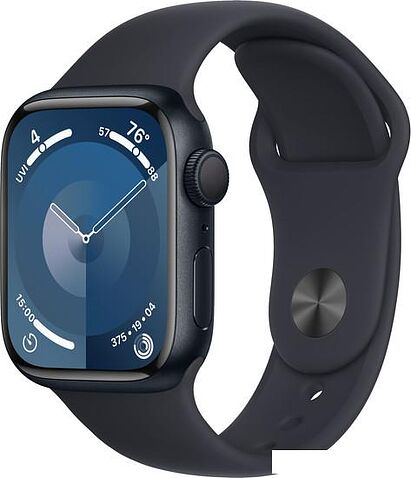 Умные часы Apple Watch Series 9 41 мм (алюминиевый корпус, полуночный/полуночный, спортивный силиконовый ремешок, размер 7)