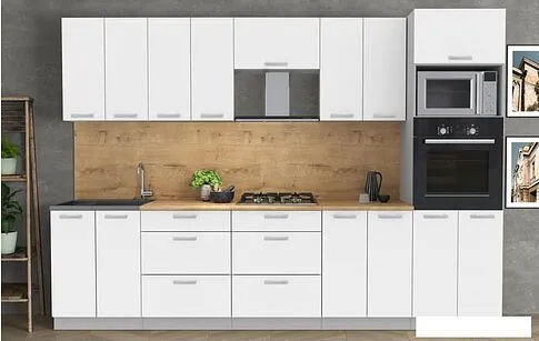 Готовая кухня Интерлиния Мила Лайт 3.0 ВТ (белый платинум/белый платинум/дуб бунратти)