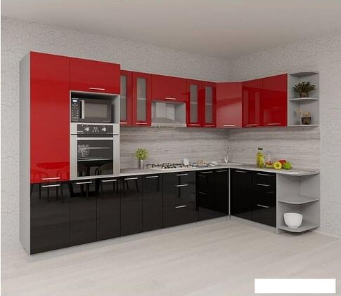 Готовая кухня Интерлиния Мила Gloss 1.68x3.4 правая (красный-черный)
