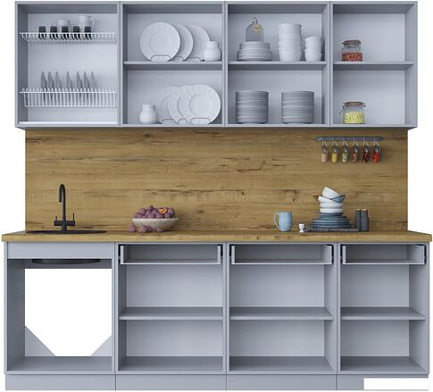 Готовая кухня Интерлиния Мила Шато 2.3А (белый/мята/бискайская сосна)