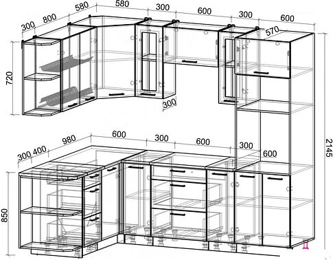 Готовая кухня Интерлиния Мила Gloss 1.68x2.4 левая (красный-черный)