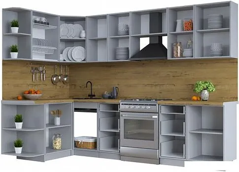 Готовая кухня Интерлиния Тренд 1.5x2.9 левая (белый/белый/кастилло темный)