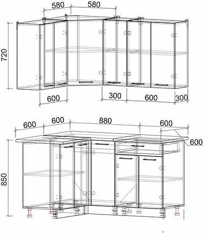 Угловая кухня Интерлиния Мила Лайт 1.2x1.5 (дуб белый/дуб серый)