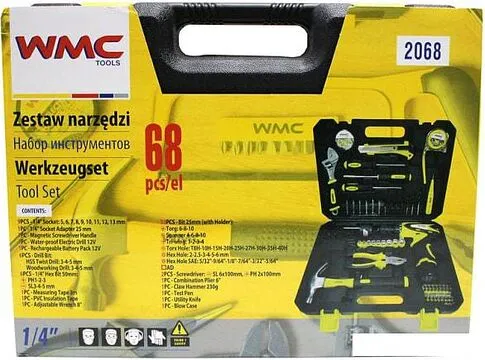 Дрель-шуруповерт WMC Tools 2068 (с 2-мя АКБ, кейс, набор оснастки)
