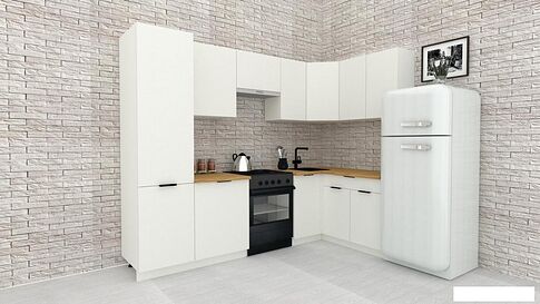 Готовая кухня ВерсоМебель Эко-2 1.4x2.7 правая (белый фасадный/ст.золотистый дуб)