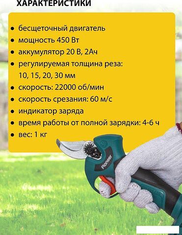 Секатор Pioneer Tools BP-20V20BL-01 (с 1-им АКБ, кейс)