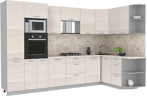 Готовая кухня Интерлиния Мила Лайт 1.68x3.2 правая (вудлайн кремовый/вудлайн кремовый/малага)