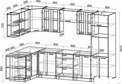 Готовая кухня Интерлиния Мила 1.68x3.0 правая (бетон потленд/бетон портленд/дуб бунратти)