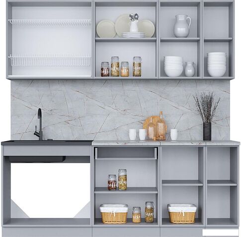 Готовая кухня Интерлиния Мила 21 (персидский жемчуг/бетон портленд/серый каспий)