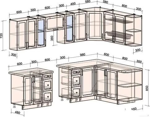 Готовая кухня Интерлиния Тренд 1.7x2.8 правая (индиго/индиго/опал светлый)
