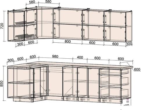 Готовая кухня Интерлиния Мила Матте 1.5x2.6 А (дуб вотан/луна/опал светлый)