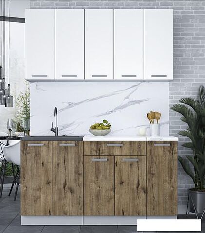 Готовая кухня Интерлиния Мила Лайт 1.5 (белый платинум/дуб веллингтон)