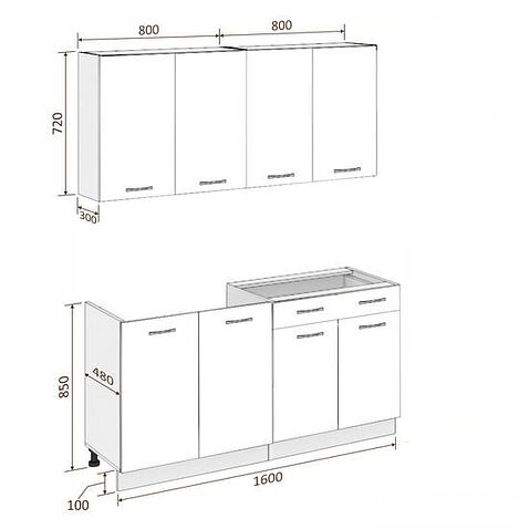 Готовая кухня Кортекс-мебель Корнелия Лира-лайт 1.6м без столешницы (розовый/оникс)