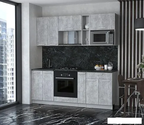 Готовая кухня Интерлиния Мила Лайт 2.0 ВТ (бетон/бетон/кастилло темный)