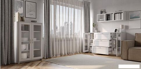 Тумба Mio Tesoro Сириус 2 двери со стеклом и 3 ящика 156x95 2.02.03.370.1 (белый)