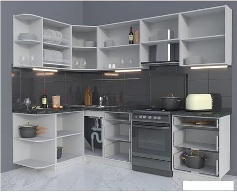 Готовая кухня Интерлиния Мила Матте 1.5x2.6 Б левая (белый-белый-опал светлый)