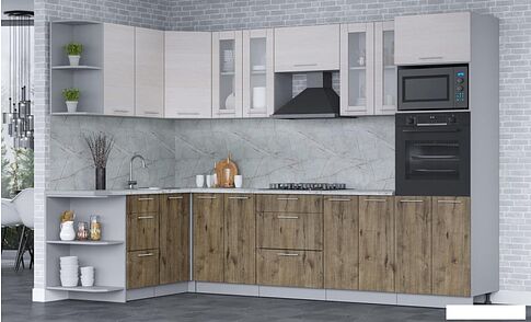 Готовая кухня Интерлиния Мила 1.68x3.0 правая (вудлайн кремовый/дуб веллингтон/серый каспий)