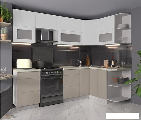 Готовая кухня Интерлиния Мила Матте 1.5x2.5 Б правая (белый/луна/опал светлый)