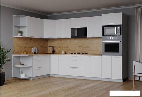 Готовая кухня Интерлиния Мила Лайт 1.68x3.0 левая (белый платинум/белый платинум/дуб бунратти)