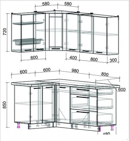 Готовая кухня Интерлиния Мила Пластик 1.2x1.8 (слива глянец/опал светлый)