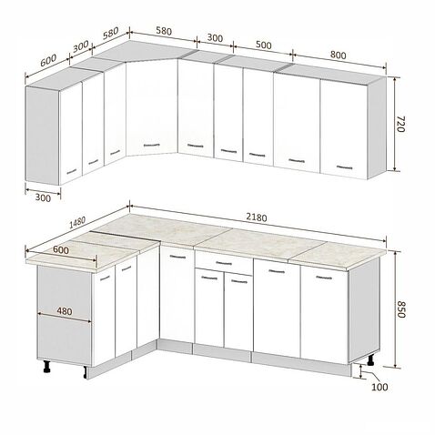 Готовая кухня Кортекс-мебель Корнелия Лира 1.5x2.2 без столешницы (дуб сонома)