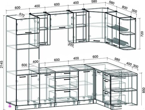 Готовая кухня Интерлиния Мила 1.68x2.6 правая (бетон лайт/антрацит/опал светлый)