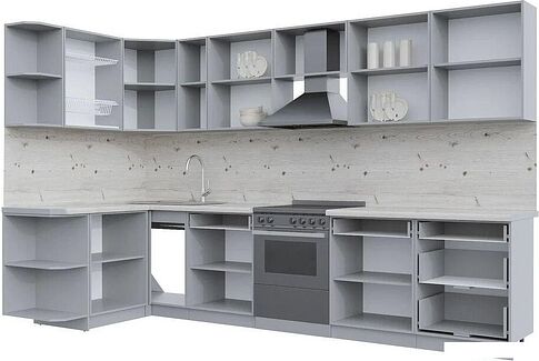 Готовая кухня Интерлиния Берес 1.5x3.3 левая (дуб серый/опал светлый)