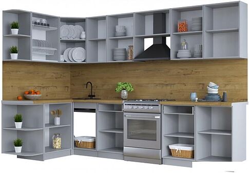 Готовая кухня Интерлиния Тренд 1.5x3.1 левая (индиго/индиго/опал светлый)