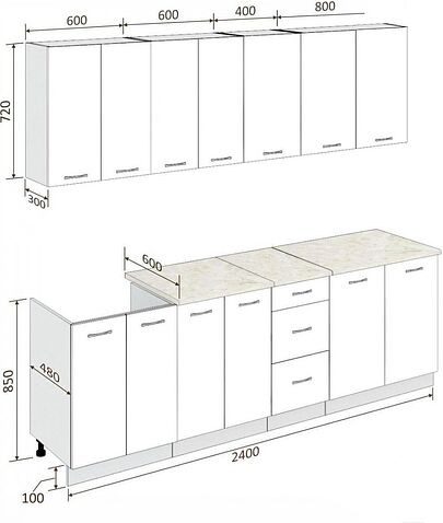 Кухня Кортекс-мебель Корнелия Лира 2.4м (крем/оникс/мадрид)