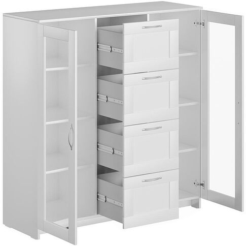 Тумба Mio Tesoro Сириус 2 двери со стеклом и 4 ящика 117x123 2.02.03.400.1 (белый)