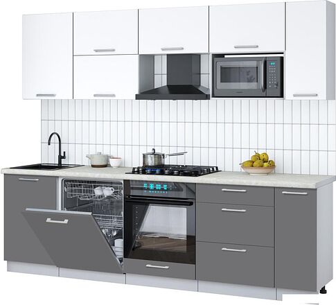 Готовая кухня Интерлиния Мила Gloss 2.6-ПМ2 (серый/белый/опал светлый)