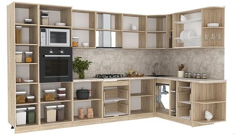 Готовая кухня Интерлиния Мила 1.88x3.4 правая (дуб белый/дуб серый/малага)