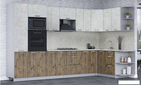 Готовая кухня Интерлиния Мила Лайт 1.68x3.4 правая (бетон лайт/дуб веллингтон/опал светлый)