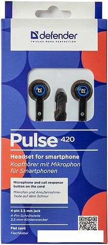 Наушники с микрофоном Defender Pulse 420 (черный/синий) [63423]