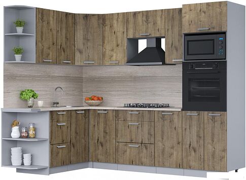 Готовая кухня Интерлиния Мила Лайт 1.68x2.6 левая (дуб веллингтон/дуб веллингтон/травертин серый)