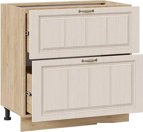 Шкаф напольный Трия Лина 1Н8Я2 с двумя ящикам (дуб крафт золотой/крем)