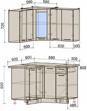 Готовая кухня Интерлиния Мила 12x12 (серебро/антрацит)
