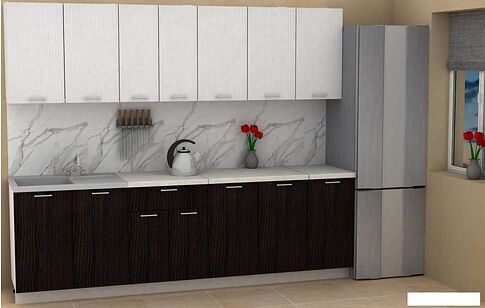 Готовая кухня ЭлиГард Lion 2.6 (белый структурный/дуб марбург/королевский опал)