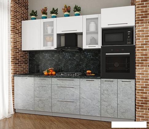 Готовая кухня Интерлиния Мила Пластик 2.5 (мрамор/белый глянец/кастилло темный)